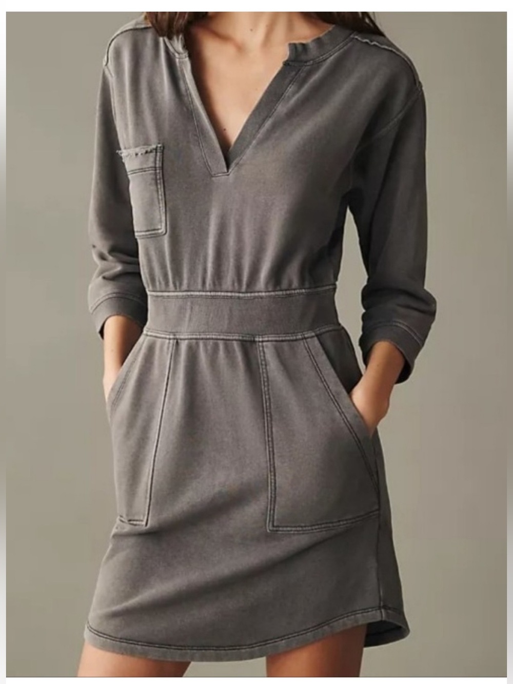 Anthropologie Daily Practice Gray Utility Dress Pocketed Sweatshirt Mini Medium